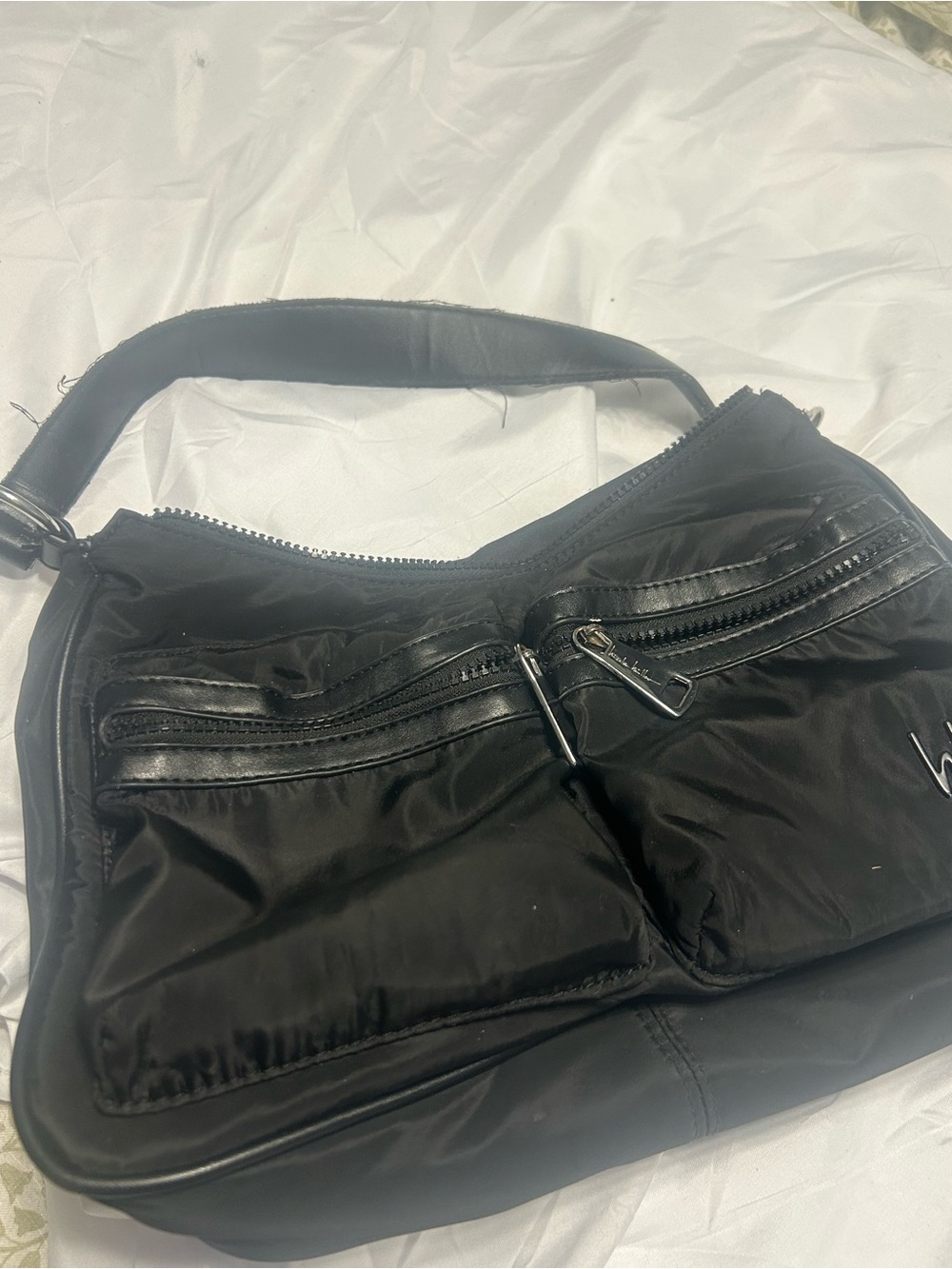 Nicole Miller Black Shoulder Bag with Front Zip Pockets